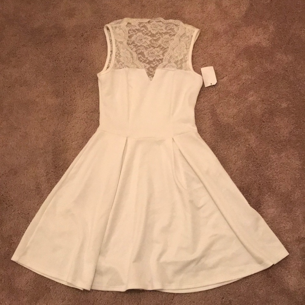 White A-line Party Dress with Lace